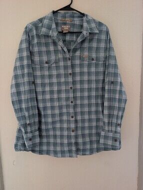 Ariat Teal and Light Blue Plaid Button-Down Women's Shirt